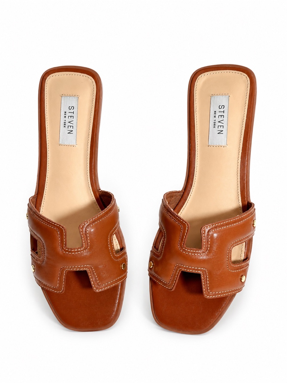 Steve Madden Cognac Brown Leather Slide Mules